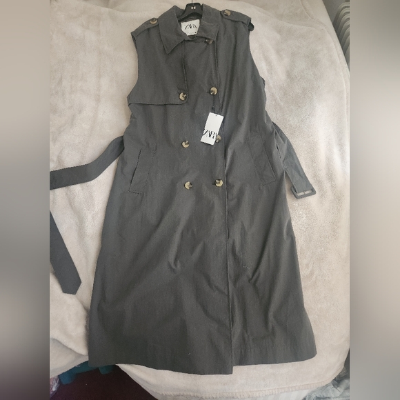 Zara Belted Long Vest Dress Green Size L BNWT - Picture 5 of 14